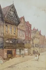 Street scene by Frank Harris, watercolour, offered Nov 2023