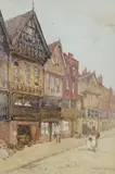 Street scene by Frank Harris, watercolour, offered Nov 2023