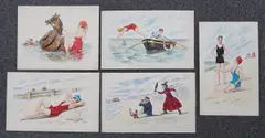 Bathing Scenes by Alfred Edward Philp, ink and watercolour, sold Nov 2023