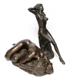 A bronzed composition figure “Olivia” and one other by Ronald Cameron, sculpture, sold Nov 2023
