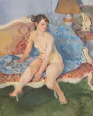 Seated female nude by Dorothy King, oil on canvas, sold Oct 2023
