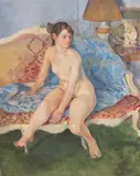 Seated female nude by Dorothy King, oil on canvas, sold Oct 2023