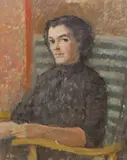 Portrait of a lady by Hubert Wellington, oil on wood, sold Oct 2023