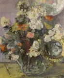 Still life of flowers in a vase by Lowes Dalbiac Luard, oil on board, sold Oct 2023