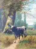 Study of cows in a landscape by William Frederick Hulk, oil on board, sold Oct 2023