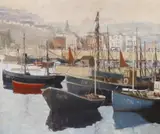Brixham harbour by William Scudder, oil on canvas, sold Oct 2023