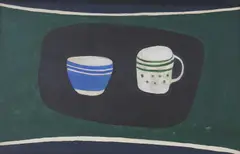 Still life of vessels by Rachel Nicholson, oil on board, sold Oct 2023