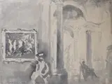 Interior of the National Gallery, London 1950 by Marian Kratochwil, watercolour, sold Oct 2023