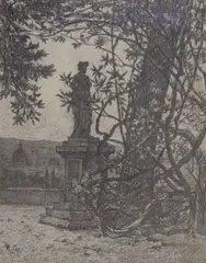 Overlooking Florence by Robert Charles Goff, pencil, sold Oct 2023