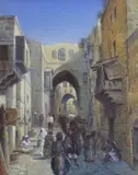 Middle Eastern street scene with figures by Paul H. Ellis, oil on canvas, sold Oct 2023
