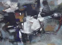 Abstract composition by Seah Kim Joo, gouache and mixed, sold Oct 2023
