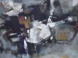 Abstract composition by Seah Kim Joo, gouache and mixed, sold Oct 2023