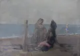 Figures on Brighton Beach 1922 by Rodney Joseph Burn, oil on canvas, sold Oct 2023