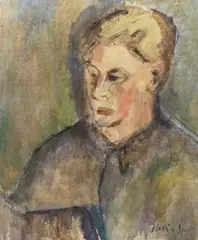 Figure reading a book by Ruskin Spear, oil on canvas, sold Oct 2023