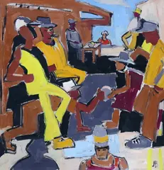Street Traders, Ponte Vecchio by Julian Bailey, oil on board, sold Oct 2023