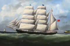 The barque Ifafa leaving Le Havre by Marie-Edouard Adam, 1881, oil on canvas, sold Oct 2023
