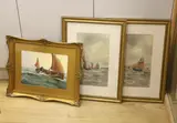 Shipping at sea by Walter Cannon, watercolor, sold Oct 2023