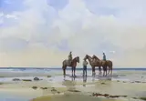 Beach encounter by Ashton Cannell, watercolour, sold Oct 2023