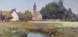 Rural landscape with church by Mary Georgina Barton, watercolour, sold Oct 2023