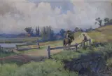 Horseman on a lane by Charles E. Georges, 1902, watercolour, offered Oct 2023