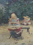 Children at play by Jan Harm Weijns, oil on canvas, sold Oct 2023