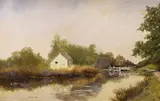 Punt on a canal by Gerald Edwin Tucker, mixed media on board, offered Oct 2023