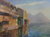 Gandria by Gordon Clifford Barlow, oil on board, sold Oct 2023