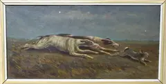 Hare coursing by J. Smythe, oil on canvas, sold Oct 2023