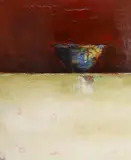 Abstract composition still life by Anne Brérot, oil on board, sold Oct 2023