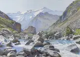 Pyrenean waterfall by Alex H. Kirk, watercolour, sold Oct 2023