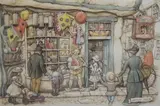 A framed three dimensional applied paper street scene by Anton Pieck, drawing, sold Oct 2023