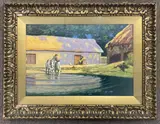 Horses Watering at a Farmyard Pool by John Scott Harrison, 1934, oil on board, sold Jan 2024