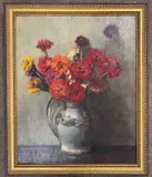 Still life of flowers in a vase by Henry D'Arcy Hart, oil on canvas, sold Jan 2024