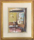 Cottage interior by Victor Askew, oil on paper, sold Jan 2024