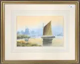 Wherry on the broads by Adrian Winicup, watercolour, sold Jan 2024