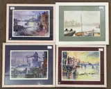 View from the London Docklands and Tower Bridge by Micheal A. Bussey, 1955, watercolour and ink, sold Jan 2024