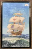 Tall Rigged Ship by Ernest J. Hall, gouache on board, sold Jan 2024