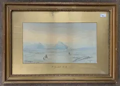 Egypt landscape with figures and camels before the Pyramids by Frederick Goodall, watercolour, offered Jan 2024