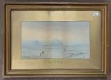 Egypt landscape with figures and camels before the Pyramids by Frederick Goodall, watercolour, offered Jan 2024