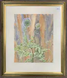 Study of thistles by Marjorie Allen, 2003, watercolour, offered Jan 2024