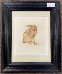Hare at rest by Anna Ravenscroft, etching, sold Jan 2024