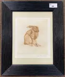 Hare at rest by Anna Ravenscroft, etching, sold Jan 2024
