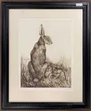 Hare and Leverets by Anna Ravenscroft, etching, sold Jan 2024