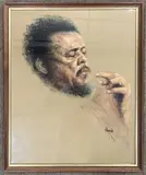 Portrait of the artist in Paris by Ken Paine, pastel, sold Jan 2024
