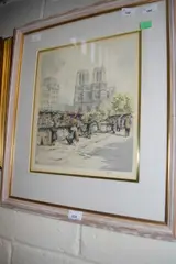 Artist's market scene by Hans Figura, etching, sold Jan 2024