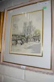 Artist's market scene by Hans Figura, etching, sold Jan 2024