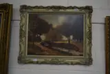 A rural community scene by John Micheal Parker, oil on canvas, sold Jan 2024