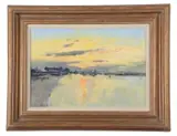 Nightfall - Burnham Overy by Ian Houston, gouache and acrylic on board, sold Dec 2023