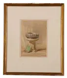 Font, Great Plumstead Church by Miles Edmund Cotman, 1838, watercolour, sold Dec 2023