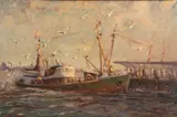 Early Morning at Yarmouth by Harold Edward Collin, oil on board, offered Dec 2023